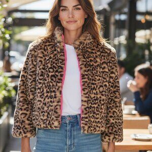 Animal / Leopard Print Faux Fur 3/4 sleeve Crop style Jacket